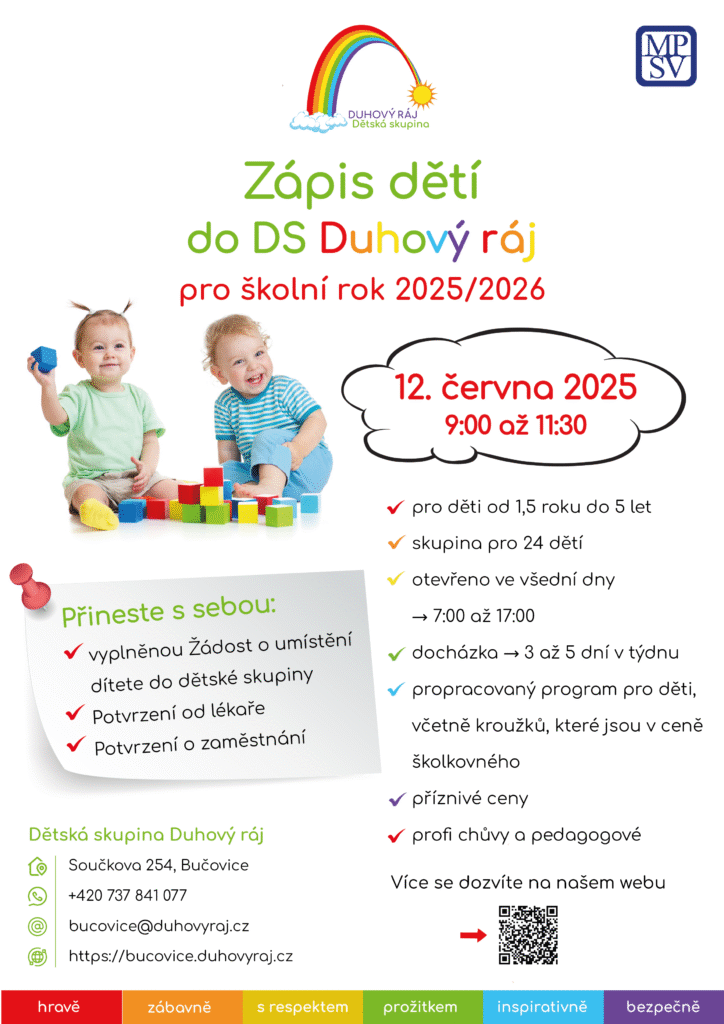 Zápis dětí pro školní rok 2025/2026 | Dětská skupina Duhový ráj