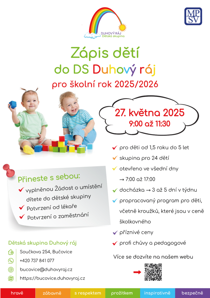 Zápis dětí pro školní rok 2025/2026 | Dětská skupina Duhový ráj